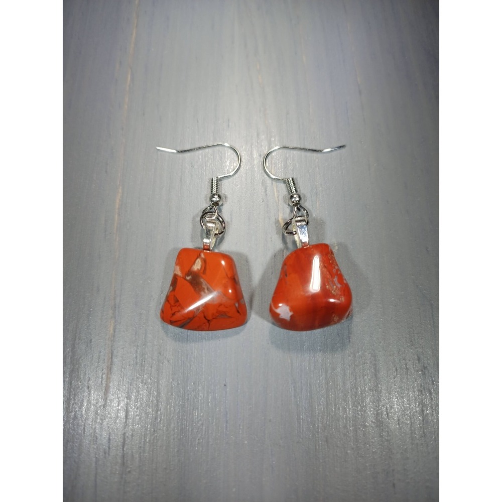 Brecciated Jasper Earrings Natural Red Stone Nickel Free Boho Dangle Drop - Picture 1 of 4